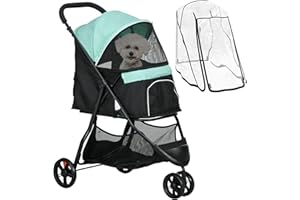 PawHut Hundewagen 2 in 1 Hundebuggy klappbar für Hunde & Katzen bis 10 kg Katzenbuggy mit Kissen Netzfenstern Türen Aufbewahrungskorb Katzenwagen Buggy Grün