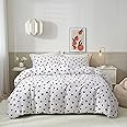 Ruccit Red Heart Duvet Cover Sets King Size 100% Cotton Love Heart Duvet Cover White Pattern Print 3pcs Modern Bedding Set with Zipper Closure Corner Ties,Soft,Easy Care,Breathable