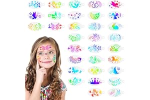 QHSXMQ 32 Blatt Tattoo Schablonen Kinder, Wiederverwendbare Kinderschminken Schablonen, Schablonen Kinderschminken, Schminkschablonen für Gesicht und Körper, für Party, Fasching, Weihnachten Halloween