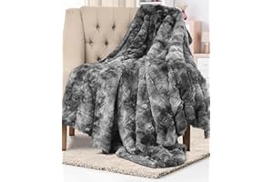 Everlasting Comfort Luxurious Faux Fur Throw Blanket - Cuddly Blanket Fluffy - Sofa Blanket - Couch Blanket - Soft and Plush Throw Blankets for Couch and Bed - 127 x 165 cm - (Grey)