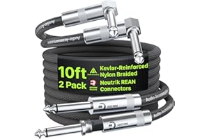 AA AUDIO ACCESSORY Neutrik Lot de 2 câbles de guitare à angle droit tressé en Kevlar renforcé intérieur thermorétractable pour une meilleure soudure et un son supérieur pour guitare