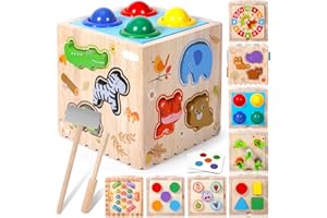 CYJJYZ Giochi Montessori 8 in 1, Giochi Legno Bambini, Giocattoli Educativi, Montessori Cubo Multiattivita, Abilità Motorie, Regalo per Bambina Bambino 1-4 Anni