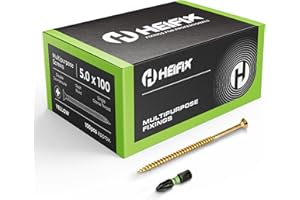 Heifix Multi-Purpose Wood Screws Pozi Double Countersunk - FREE Screw Bit Included (QTY 100, 5mm x 100mm)