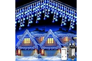 LBSTP Outdoor Icicle Christmas Lights 10M - Fairy Lights Plug in Cool White & Blue Connectable Waterproof Led Bright Icicle Lights Mains Powered with 8 Modes & Remote Timer for Window Garden Party