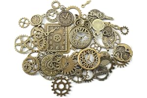 HERZWILD Metal Assorted Antiqued Bronze Skeleton Steampunk Gears Watch Cog Wheel Sets, Charms Vintage Pendant Craft for Jewelry Making.