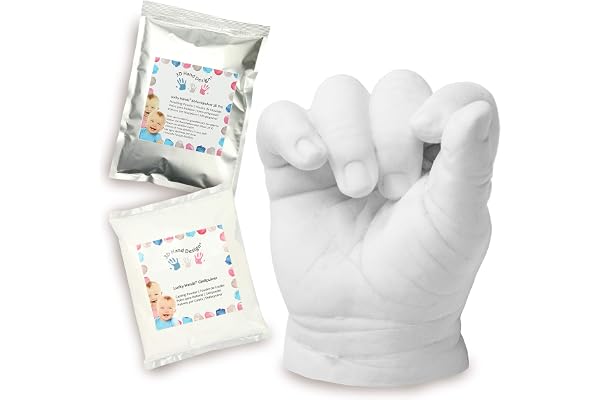 Lucky Hands Kit Empreinte Main Bébé 3D – DIY sans accessoires, fabriqué dans l’UE, jusqu’à 7 empreintes – doux, sûr & facile – souvenir intemporel pour parents & nouveau-nés (Kit Bébé DIY)