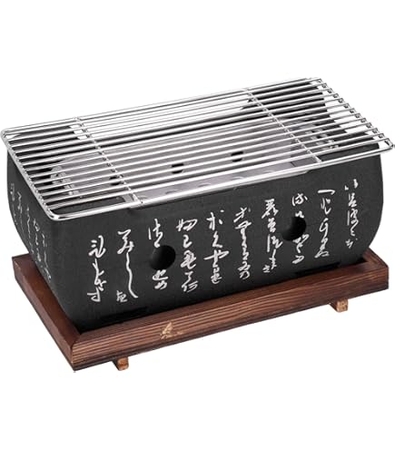 Griglia Giapponese Yakiniku In Terracotta Hida, 22x13 Cm, Per 1-2 Persone - Barbecue Da Tavolo A Carbone, Made In Japan