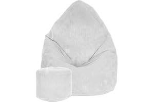 DreamRoots Pouf Poltrona Sacco Moderno e Morbido di Velluto - Poltrona Sacco Pouf 80x80x120 cm Include Poggiapiedi e Fodera - Puffo per Sedersi - Pouf Poggiapiedii - Bean Bag