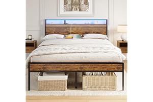 ‎AOGLLATI AOGLLATI Bett 160x200 mit Steckdose Metallbett 160x200 mit 3 USB-Anschlüssen und LED Beleuchtung Bettgestell aus Metall mit Kopfteil Doppelbett mit Stauraum Jugendbett Bettrahmen mit Lattenrost