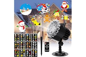 CIXMUS Proyector Navidad Exterior, Decoración Navideña LED Impermeable IP44,con 12 Diapositivas y Control Remoto, para Interior Exterior Decoración de Atmósfera Festiva