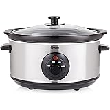 Swan SF17020N 3.5 Litre Oval Stainless Steel Slow Cooker with 3 Cooking Settings, 200W, Silver