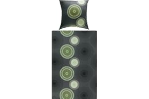 ‎REDBEST REDBEST Bettwäsche, Bettgarnitur Satin Kreise anthrazit-grün Größe 135x200 cm (80x80 cm) - 100% Baumwolle, mit praktischem Reißverschluss (weitere Größen, Farben)