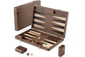 PUECROF Jeu de backgammon de qualité supérieure en bois de noyer noir - Jeu de voyage de luxe (avec dés et doubleur)