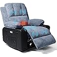 Recliner Armchair Electric Reclining Chair Grey Recliner Sofa with Cupholders Jumbo Cord Fabric Massage Heated Home Living Room Chair Comfy Lounge Sofa Ergonomic Reclining Chair with Padded Armrests