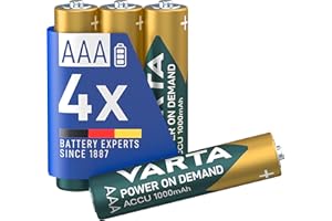 ‎VARTA VARTA Batterien AAA, wiederaufladbar, 4 Stück, Power on Demand Recharge Accu, Akku, 1000 mAh Ni-MH, ohne Memory Effekt, vorgeladen, sofort einsatzbereit