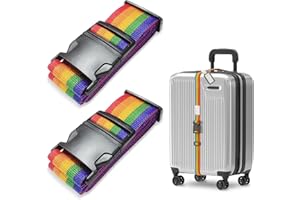 JYSDCXC pas zabezpieczający do bagażu (2 sztuki), kolorowe, regulowane paski bagażowe z zawieszką i tabliczką adresową do bezpiecznego podróżowania (tęcza 2szt.)