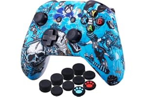 YoRHa Impresión Caucho de Silicona Funda Skin Case Carcasas Piel para Xbox One S/X Mando Controller x 1 (Bruja) Con Agarres para el Pulgar Thumb Grip x 10