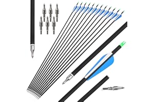 surwolf 30" Flèches Carbone de tir à l'arc,Flèches de chasse,avec Pointes Amovibles 100 Grains,500 Spine pour Arc composé et Arc Classique 12/24 pcs