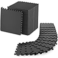 BLADO Interlocking Foam Mats Mix Pattern Yoga Mat EVA Puzzle Foam Exercise Floor Baby Play Mats Gym Flooring Mats Protective Floor Tiles (Black, 30 cm x30 cm, 10 Piece)