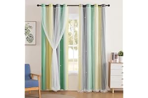 ‎XIDI XiDi Mädchen-Vorhänge für Schlafzimmer, 160 cm lang, 2 Paneele, grau, grün, gelb, Regenbogen, Verdunkelungsvorhänge für kleine Mädchen, Kinderzimmer, Dekoration, Wohnzimmer, Prinzessinnen-Einhorn