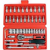 Steckschlüsselsatz 46tlg mit Steckschlüssel Umschaltknarre, Ratschenkasten knarrenkasten， Steckschlüsseleinsatz 1/4" Knarre A