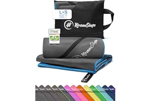 NirvanaShape Mikrofaser Handtuch, Microfaser Handtücher leicht, kompakt als Badetuch, Reisehandtuch, Strandtuch, Sporthandtuch, 2er Set L+S 140 x 70 + 60 x 40 cm