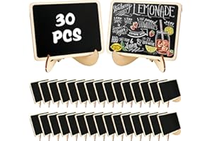 UMILKI 30 Pezzi Di Mini Lavagne, 10 x 7.5 Cm Lavagnette Piccole in Legno con Supporto, Lavagnette Messaggi Bordo per Cartellini Prezzi, Matrimoni Feste Ristoranti