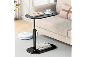 ‎YUTVCZO YUTVCZO Side Table C Shape, Small Coffee Table, Wooden Sofa Table, Height Adjustable, C Shape Side Table for Couch Sofa, Modern Mobile Coffee Table, Side Table for Living Room and Bedroom (Black-c)
