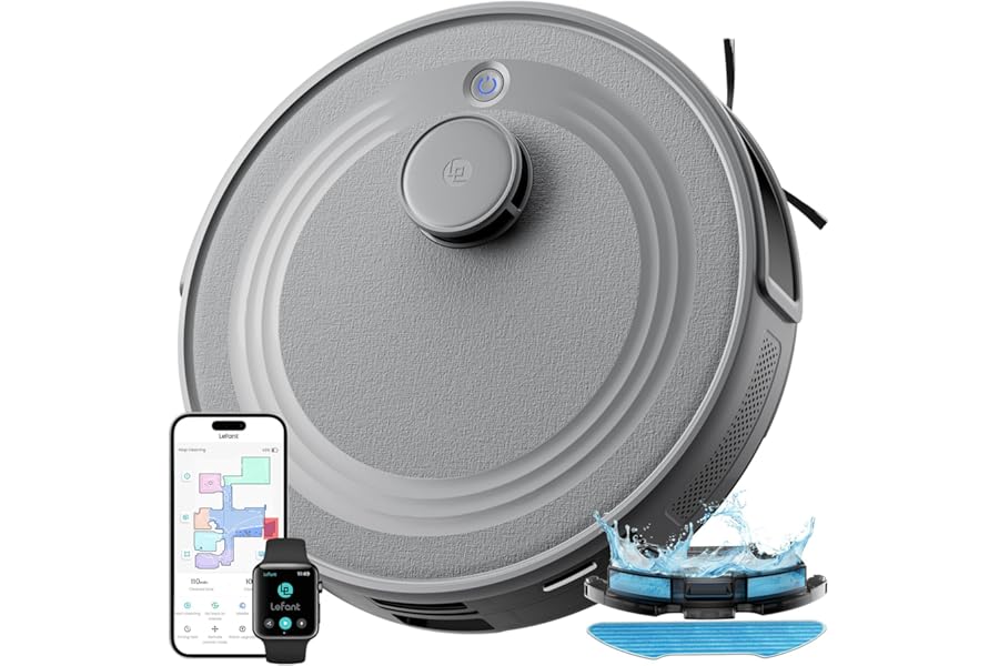 Lefant M2 Robot Vacuum Cleaner with Mapping, 6000Pa, Laser Navigation dToF, PSD Obstacle Avoidance, 300 ml Tank, WiFi 2.4G/5G, Autonomy 160 Min, Grey