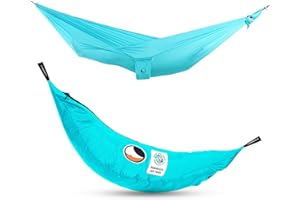 Ticket To The Moon Hamaca Compacta Liviana, Comercio Justo y Hecho a Mano, Turquesa, para Viajes, Camping y Uso Cotidiano, 3.2 * 1.55m, sólo 480g, Seda de paracaídas, Armado < 1min