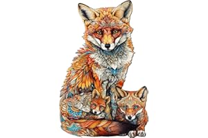 Funnli Holzpuzzles für Erwachsene und Kinder,Einzigartige Tierförmige Holz-Puzzle (Fox-Familie), Puzzle aus Tierteilen (L-18.3 * 11.8in-300 Stücks)