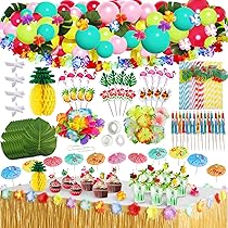 Kit Decorazioni Festa Hawaiana 115 Pezzi - Gonna Tavolo, Ghirlande E Cannucce | Tema Tropicale - Foto 6