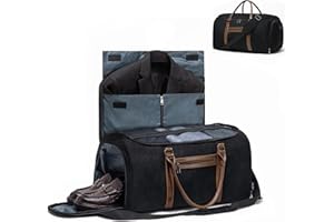 Zingtto Convertible Garment Bag for Travel, Garment Duffle Bag with Organizer Insert Mesh Bag, Carry-on Foldable 2 in 1 Hanging Suit Bag, Heavy Duty Large Vegan Leather Weekender Bag, Black