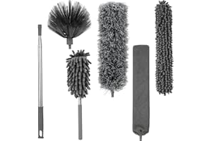 LCXCXY 6 Pezzi Spolverino per Polvere, Spolverino Telescopico, lunghezza retrattile fino a 245 CM, Togli Ragnatele Allungabile, Piumino per Spolverare per la pulizia di soffitti, ventilatori a soffitto