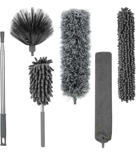 Set Spolverino Telescopico Da 7 Pezzi – Testa Lupo, Microfibra Lavabile, Fino A 256 Cm, Grigio - 2