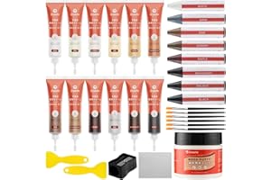 GRPOCHE Kit Reparation Parquet, 31 Pièces Pâte de Réparation de Mastic à Bois Réparation de Rayures, Fissures, Trous, Stratifiés, Tableaux, Poteaux de Lit, Restaure Toutes Les Surfaces en Bois