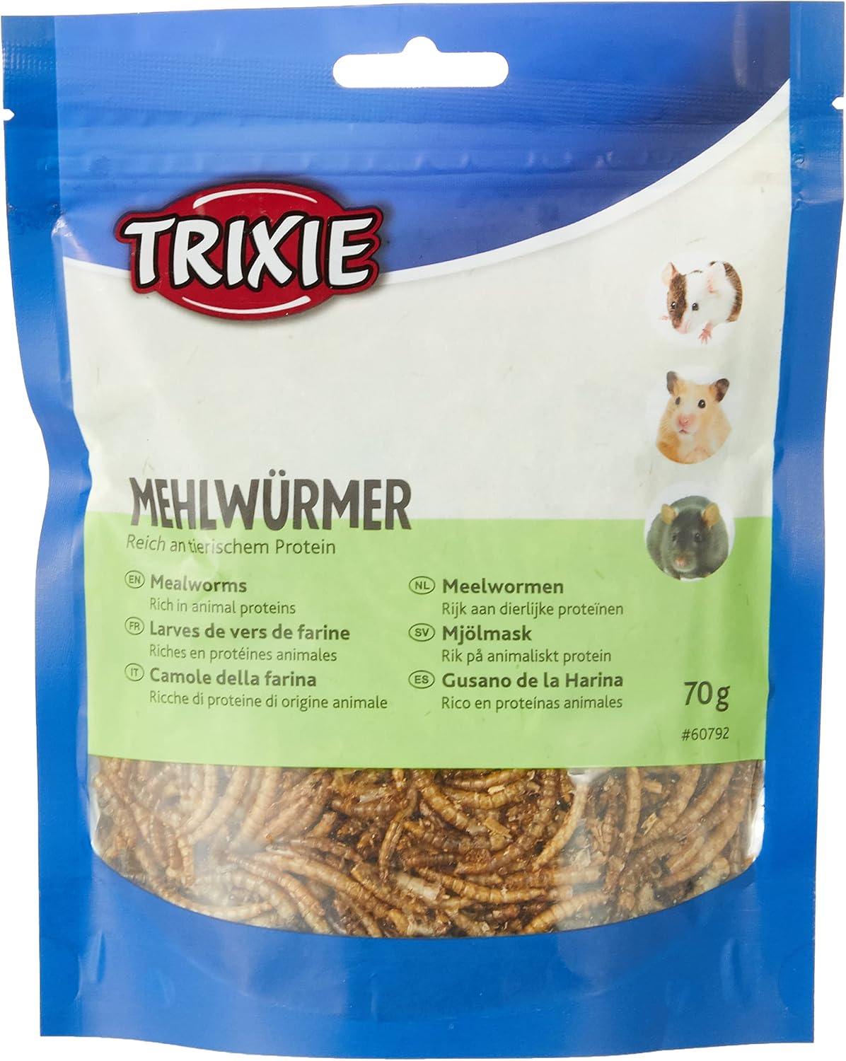 TRIXIE – Seco Gusano de Harina para Pequeños Mamíferos, 70 g, Fuente Natural de Proteínas, Ideal para Conejos, Cobayas y Hurones