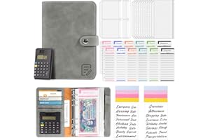 HAKPNEW A6 Budget Binder with Calculator, 30Pcs Leather Money Saving Wallet, 12 Cash Expense Envelopes and Budget Sheets, Savings Binder for Money Organiser Travel Diary Offices Christmas Gifts