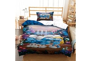 CIFEAR Microfibre Bedding Sets, 3D Motif, Smurfs Children's Bed Linen with Zip, Soft Warm Duvet Cover with Pillowcase for Boys and Girls, Single (135 x 200 cm)
