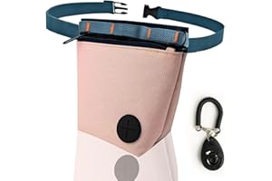 XTOERBUY Dog Treat Pouch with Dog Training Clicker, Dog Treat Bag for Dog Training with Removable Liner and Magnetic Closure, Dog Walking Bag with Poop Bag Dispenser and Adjustable Belt(Pink)