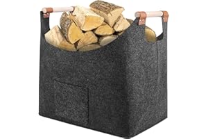 NVTRSD Holzkorb für Kaminholz, Filzkorb Kaminholz XXL, 45 x 32 x 40 cm, Brennholzkiste Zkiste mit Extra Dicker Filz und Verstärkter Griff, für Kaminholz, Holz, Zeitungen, Kleidung