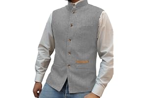 Yiaisafa Jagd Herren Stand-Up Kragen Mock Tweed Westen Retro Herringbone Weste Vintage Hochzeit Gilet Wollen Bräutigam