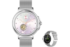 Aliwisdom Smartwatch für Damen, 1,2 Zoll HD Rund Damenuhr Bluetooth Anruf Smart Watch Wasserdicht Fitness Tracker für iOS Android Mit Bluetooth telefonieren & Whatsapp Funktion (Silber)