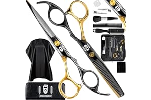 ILOGIC Juego de tijeras de peluquería de 6 pulgadas, tijeras profesionales para cortar el pelo, tijeras afiladas para cortar el pelo con accesorios de peluquería XXL, de acero inoxidable en diseño negro y