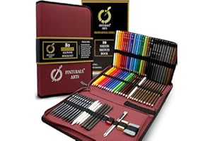 ‎PINTURALE ARTS Pinturale Arts Zeichenset Professionell (80 Stifte und Zubehör) | Enthält 18 Buntstifte, 18 Aquarellstifte, 20 Bleistifte, 10 Kohlestifte und Zubehör | Zeichenstifte Professionell Set, Zeichen Set