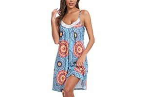 Lovasy Nuisette Sexy Femme Court Chemise de Nuit Cotton sans Manches à Bretelles Spaghetti Reglables Vêtements de Nuit à Volants Camisole