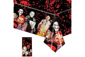 YAAVAAW Halloween Tablecloth for Rectangle Table,137x274cm Halloween Disposable Scary Bloody Plastic Table Cover Horror Movie Character Tablecloth for Halloween Scream Party Supplies Table Decorations