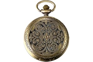 JewelryWe Orologio da tasca da Uomo Donna, Fiori e Farfalle,Albero della Vita,Colore Bronzo, Collana Ciondolo Ctena Lunga