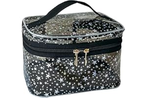 TotePrint Sternenmuster PVC Kosmetiktasche Wasserdicht Quadratische Eimerform 22x14x14cm Reise Makeup-Organizer (1er Pack) (Schwarz)