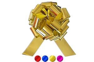 Üka • Fiocco Regalo XXL. Diametro di 40 cm. Fiocco per Regalo Gigante per Auto, Bicilette ed Elettrodomestici. Design Automontante e Riutilizzabile. Fiocco Regalo Grande in Oro Metallizzato.